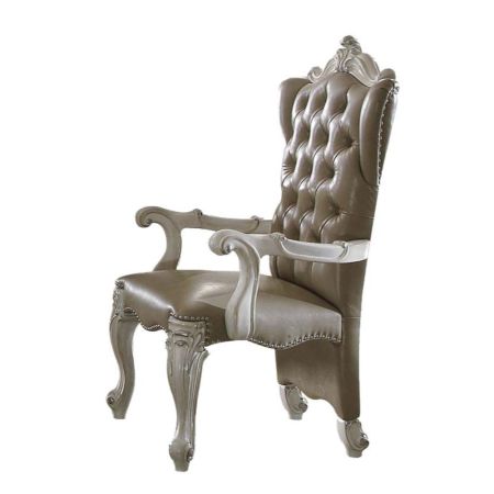 ACME Versailles Arm Chair (Set-2) Vintage Synthetic Leather & Bone White Finish