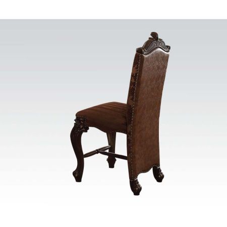 ACME Versailles Counter Height Chair (Set-2) Two Tone Light Brown Synthetic Leather /Fabric & Cherry Oak Finish