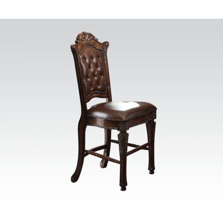 ACME Vendome Counter Height Chair (Set-2) Synthetic Leather & Cherry Finish