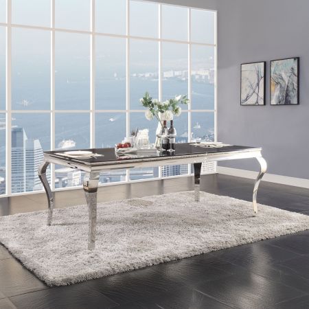 ACME Fabiola Dining Table Black Glass Top & Stainless Steel