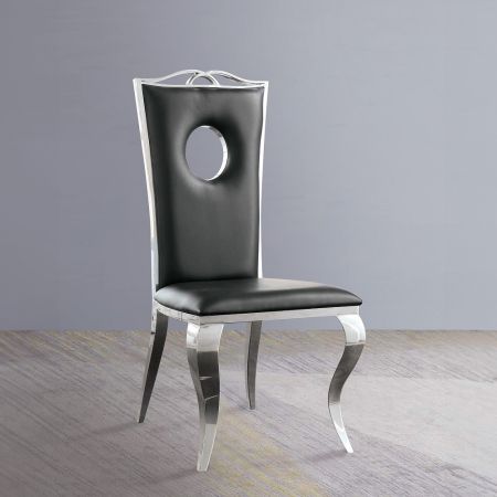 ACME Cyrene Side Chair (Set-2) Black Synthetic Leather & Stainless Steel