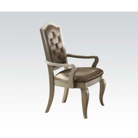 ACME Francesca Arm Chair (Set-2) Silver Synthetic Leather & Champagne Finish