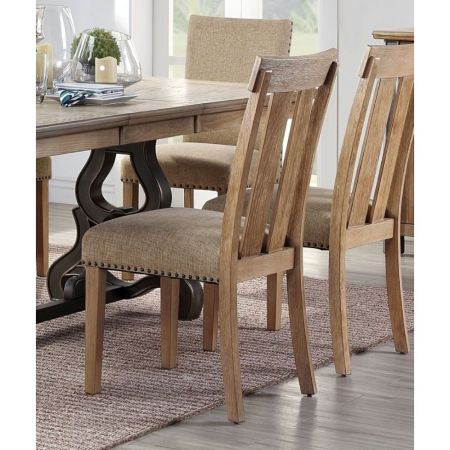 ACME Nathaniel Side Chair (Set-2) Fabric & Maple Finish