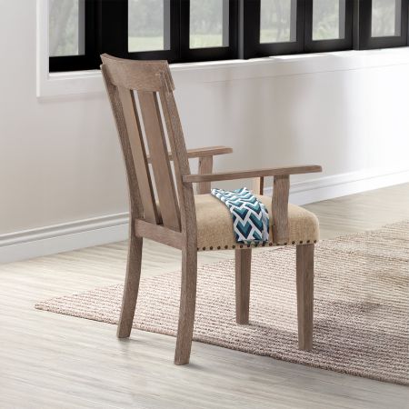 ACME Nathaniel Arm Chair (Set-2) Fabric & Maple Finish