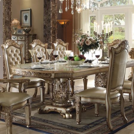 ACME Vendome Dining Table Gold Patina & Bone Finish