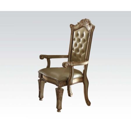 ACME Vendome Arm Chair (Set-2) Bone Synthetic Leather & Gold Patina Finish