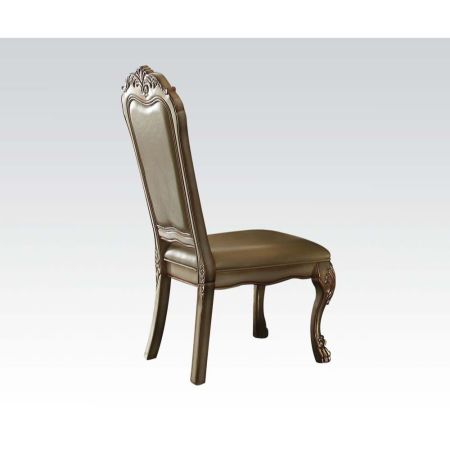 ACME Dresden Side Chair (Set-2) Bone Synthetic Leather /Fabric & Gold Patina Finish