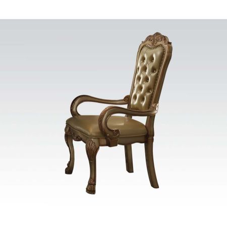 ACME Dresden Arm Chair (Set-2) Bone Synthetic Leather & Gold Patina Finish