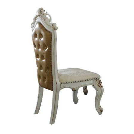 ACME Picardy Side Chair (Set-2) Butterscotch Synthetic Leather /Fabric & Antique Pearl Finish