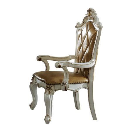 ACME Picardy Arm Chair (Set-2) Butterscotch Synthetic Leather & Antique Pearl Finish