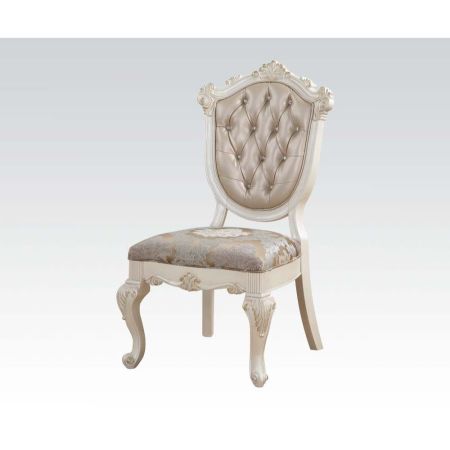 ACME Chantelle Side Chair (Set-2) Rose Gold Synthetic Leather & Pearl White Finish