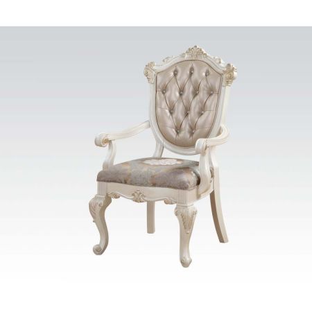 ACME Chantelle Arm Chair (Set-2) Rose Gold Synthetic Leather & Pearl White Finish