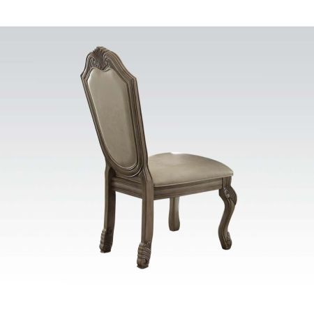 ACME Chateau De Ville Side Chair (Set-2) Synthetic Leather & Antique White Finish