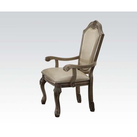 ACME Chateau De Ville Arm Chair (Set-2) Synthetic Leather & Antique White Finish