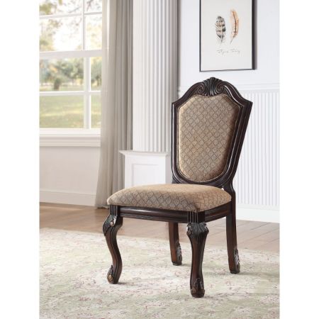 ACME Chateau De Ville Side Chair (Set-2) Fabric & Espresso Finish