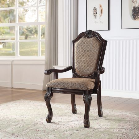 ACME Chateau De Ville Arm Chair (Set-2) Fabric & Espresso Finish