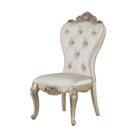 ACME Gorsedd Side Chair (Set-2) Cream Fabric & Golden Ivory Finish