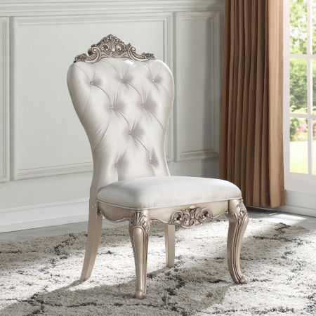 ACME Gorsedd Side Chair (Set-2) Cream Fabric & Golden Ivory Finish