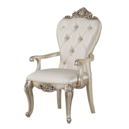 ACME Gorsedd Arm Chair (Set-2) Cream Fabric & Golden Ivory Finish