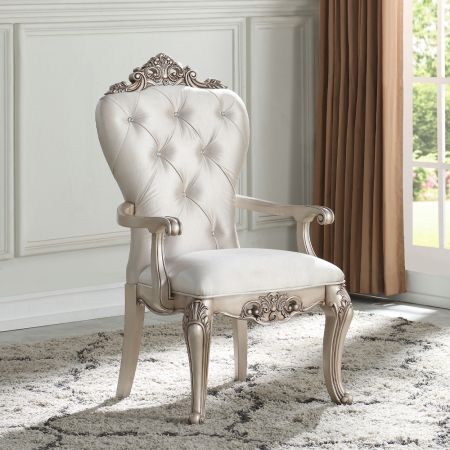 ACME Gorsedd Arm Chair (Set-2) Cream Fabric & Golden Ivory Finish