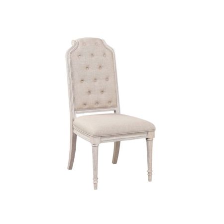 ACME Wynsor Side Chair (Set-2) Fabric & Antique Champagne Finish