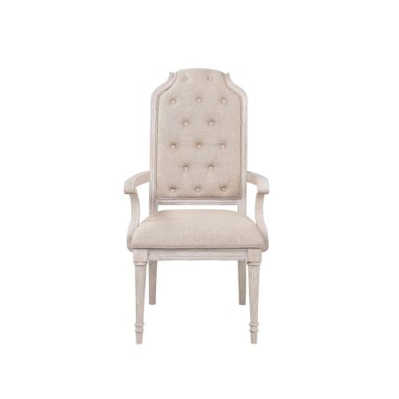 ACME Wynsor Arm Chair (Set-2) Fabric & Antique Champagne Finish