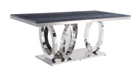 ACME Nasir Dining Table Gray Printed Faux Marble Top & Mirrored Silver Finish