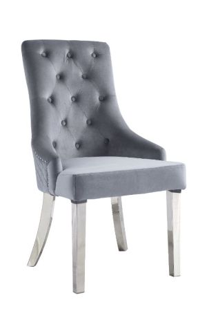 ACME Satinka Side Chair (Set-2) Gray Fabric & Mirrored Silver Finish