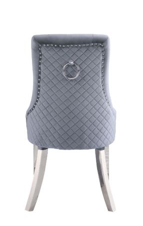 ACME Satinka Side Chair (Set-2) Gray Fabric & Mirrored Silver Finish