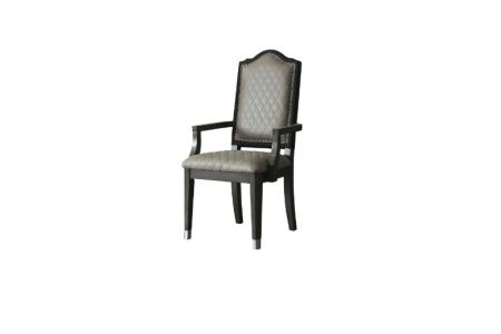 ACME House Beatrice Arm Chair (Set-2) Two Tone Gray Fabric & Charcoal Finish