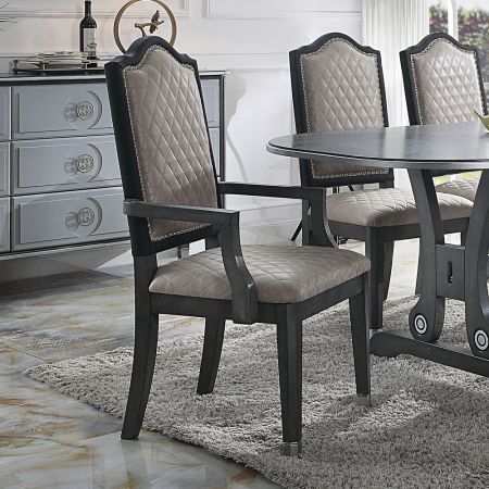 ACME House Beatrice Arm Chair (Set-2) Two Tone Gray Fabric & Charcoal Finish