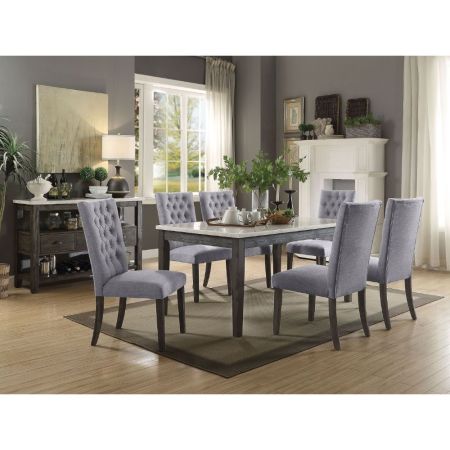 ACME Merel Dining Table White Marble Top & Gray Oak Finish