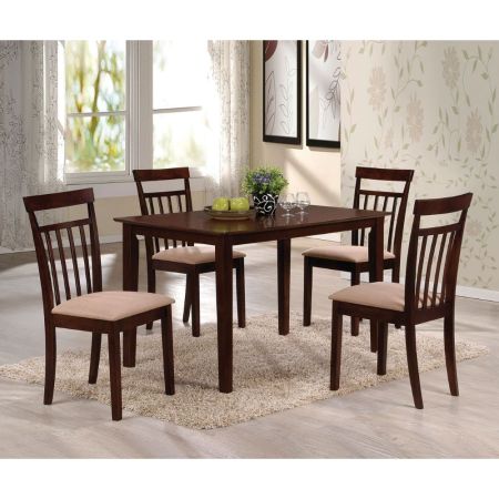 ACME Samuel 5PC Dining Set Beige Microfiber &Espresso Finish