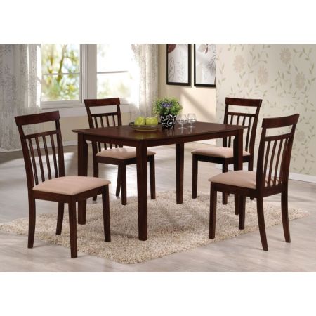 ACME Samuel 5PC Dining Set Beige Microfiber &Espresso Finish