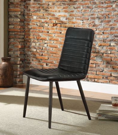 ACME Hosmer Side Chair (Set-2) Black Top Grain Leather & Antique Black Finish