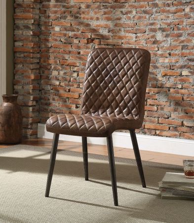 ACME Millerton Side Chair (Set-2) Vintage Chocolate Top Grain Leather & Antique Black Finish