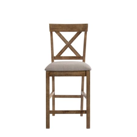 ACME Martha II Counter Height Chair (Set-2) Tan Linen & Weathered Oak Finish