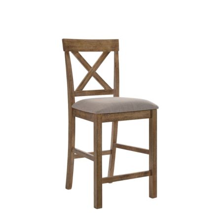 ACME Martha II Counter Height Chair (Set-2) Tan Linen & Weathered Oak Finish