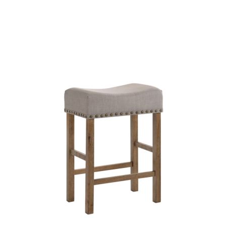 ACME Martha II Counter Height Stool (Set-2) Tan Linen & Weathered Oak Finish