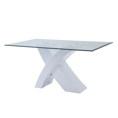 ACME Pervis Dining Table Clear Glass Top & White High Gloss Finish