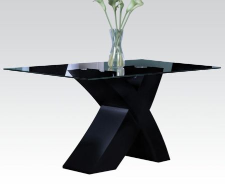 ACME Pervis Dining Table Clear Glass & Black High Gloss Finish