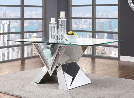 ACME Noralie Dining Table Mirrored Faux Diamonds & Clear Glass Top Finish