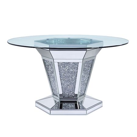 ACME Noralie Dining Table Mirrored Faux Diamonds & Clear Glass Top Finish