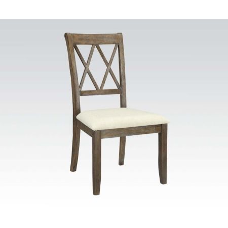 ACME Claudia Side Chair (Set-2) Beige Linen & Salvage Brown Finish