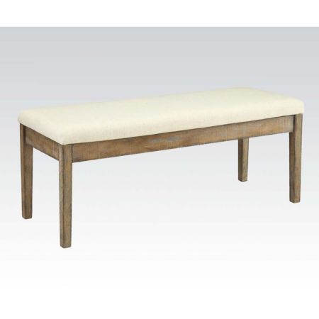 ACME Claudia Bench Beige Linen & Salvage Brown Finish