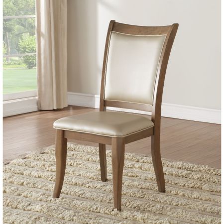 ACME Harald Side Chair (Set-2) Beige Synthetic Leather & Gray Oak Finish