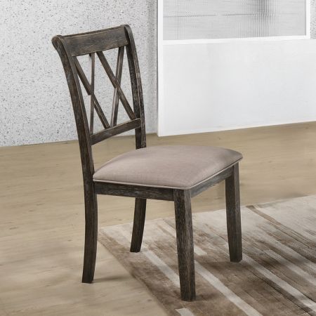 ACME Claudia II Side Chair (Set-2) Beige Fabric & Weathered Gray Finish