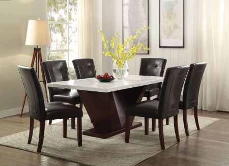 ACME Forbes Dining Table W/Marble Top White Marble Top & Walnut Finish