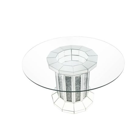 ACME Noralie Dining Table Clear Glass Top & Mirrored & Faux Diamonds