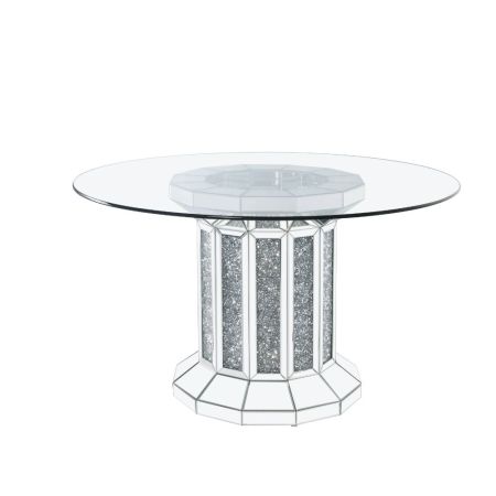 ACME Noralie Dining Table Clear Glass Top & Mirrored & Faux Diamonds